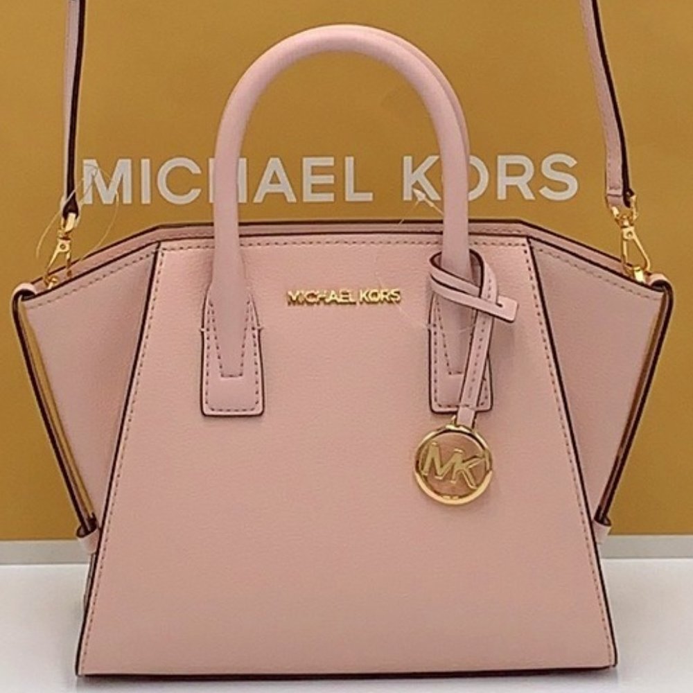 Michael Kors Avril Small Leather Top-Zip Satchel Powder Blush color